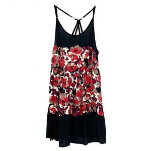 Free People Strappy Floral Babydoll Dress Rayon Racerback Black Red Size XS Boho